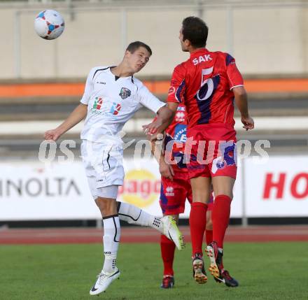 Fussball Regionalliga. RZ Pellets WAC Amateure gegen SAK. Bastian Rupp,  (WAC), Murat Veliu (SAK). Wolfsberg, 17.8.2014.
Foto: Kuess
---
pressefotos, pressefotografie, kuess, qs, qspictures, sport, bild, bilder, bilddatenbank