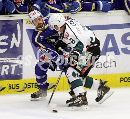 Eishockey. EC VSV gegen Starbulls Rosenheim. Sean Ringrose, (VSV), Robin Hanselko (Starbulls Rosenheim). Villach, am 17.8.2014.
Foto: Kuess 


---
pressefotos, pressefotografie, kuess, qs, qspictures, sport, bild, bilder, bilddatenbank