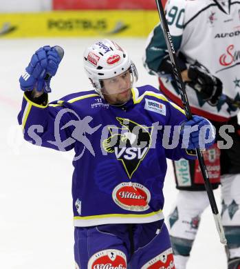 Eishockey. EC  VSV gegen Starbulls Rosenheim. Torjubel  Francois Fortier (VSV). Villach, am 17.8.2014.
Foto: Kuess 


---
pressefotos, pressefotografie, kuess, qs, qspictures, sport, bild, bilder, bilddatenbank