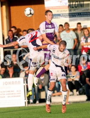 Fussball Regionalliga. SAK gegen SK Auustria Klagenfurt. Darijo Biscan, Marjan Kropiunik, (SAK), Patrik Eler  (Austria Klagenfurt). Welzenegg, am 22.8.2014.
Foto: Kuess
---
pressefotos, pressefotografie, kuess, qs, qspictures, sport, bild, bilder, bilddatenbank