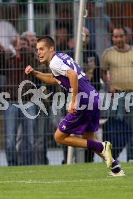 Fussball Regionalliga. SAK gegen SK Auustria Klagenfurt.  Torjubel Patrik Eler (Austria Klagenfurt). Welzenegg, am 22.8.2014.
Foto: Kuess
---
pressefotos, pressefotografie, kuess, qs, qspictures, sport, bild, bilder, bilddatenbank