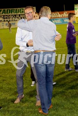 Fussball Regionalliga. SAK gegen SK Auustria Klagenfurt. Jubel Trainer Manfred Bender, Peter Svetits  (Austria Klagenfurt). Welzenegg, am 22.8.2014.
Foto: Kuess
---
pressefotos, pressefotografie, kuess, qs, qspictures, sport, bild, bilder, bilddatenbank