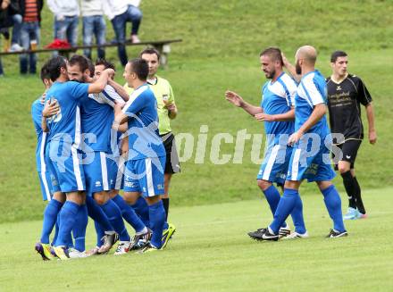 Fussball. Kaerntner Liga. Koettmannsdorf gegen ASV. Torjubel Oliver Pusztai  (ASV). Koettmannsdorf, 24.8.2014.
Foto: Kuess
---
pressefotos, pressefotografie, kuess, qs, qspictures, sport, bild, bilder, bilddatenbank