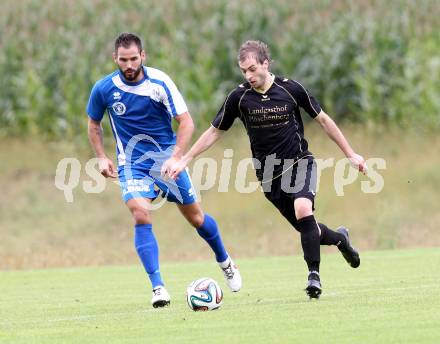 Fussball. Kaerntner Liga. Koettmannsdorf gegen ASV. Christian Schimmel (Koettmannsdorf), Oliver Pusztai (ASV). Koettmannsdorf, 24.8.2014.
Foto: Kuess
---
pressefotos, pressefotografie, kuess, qs, qspictures, sport, bild, bilder, bilddatenbank