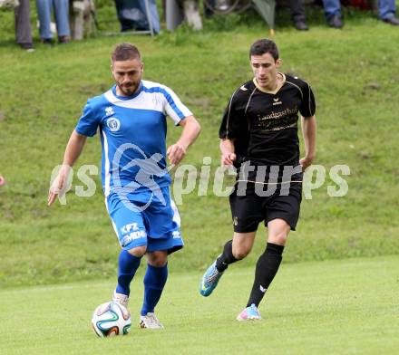 Fussball. Kaerntner Liga. Koettmannsdorf gegen ASV. Manuel Alexander Schuettelkopf (Koettmannsdorf), Grega Triplat (ASV). Koettmannsdorf, 24.8.2014.
Foto: Kuess
---
pressefotos, pressefotografie, kuess, qs, qspictures, sport, bild, bilder, bilddatenbank