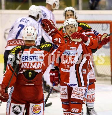 EBEL. Eishockey Bundesliga. KAC gegen KHL Medvescak Zagreb. Torjubel Manuel Geier, Thomas Vallant (KAC). Klagenfurt, am 27.8.2014.
Foto: Kuess 

---
pressefotos, pressefotografie, kuess, qs, qspictures, sport, bild, bilder, bilddatenbank