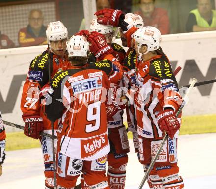 EBEL. Eishockey Bundesliga. KAC gegen KHL Medvescak Zagreb. Torjubel   (KAC). Klagenfurt, am 27.8.2014.
Foto: Kuess 

---
pressefotos, pressefotografie, kuess, qs, qspictures, sport, bild, bilder, bilddatenbank