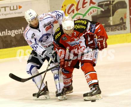 EBEL. Eishockey Bundesliga. KAC gegen KHL Medvescak Zagreb. Thomas Vallant, (KAC), Darren Haydar  (Zagreb). Klagenfurt, am 27.8.2014.
Foto: Kuess 

---
pressefotos, pressefotografie, kuess, qs, qspictures, sport, bild, bilder, bilddatenbank