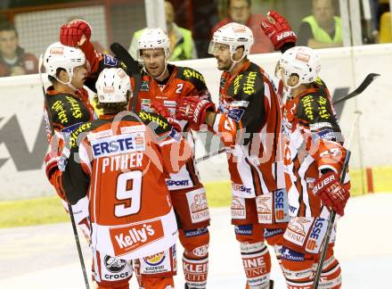 EBEL. Eishockey Bundesliga. KAC gegen KHL Medvescak Zagreb. Torjubel   (KAC). Klagenfurt, am 27.8.2014.
Foto: Kuess 

---
pressefotos, pressefotografie, kuess, qs, qspictures, sport, bild, bilder, bilddatenbank