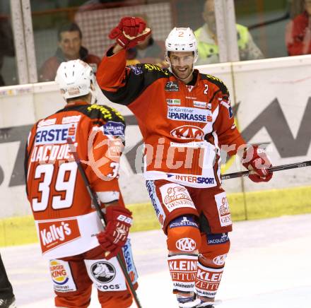 EBEL. Eishockey Bundesliga. KAC gegen KHL Medvescak Zagreb. Torjubel   Kyle Wharton, Jacques Jean-Francois (KAC). Klagenfurt, am 27.8.2014.
Foto: Kuess 

---
pressefotos, pressefotografie, kuess, qs, qspictures, sport, bild, bilder, bilddatenbank