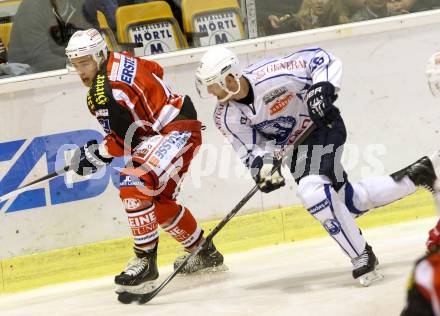 EBEL. Eishockey Bundesliga. KAC gegen KHL Medvescak Zagreb. Petr Stloukal, (KAC), Mark Flood  (Zagreb). Klagenfurt, am 27.8.2014.
Foto: Kuess 

---
pressefotos, pressefotografie, kuess, qs, qspictures, sport, bild, bilder, bilddatenbank