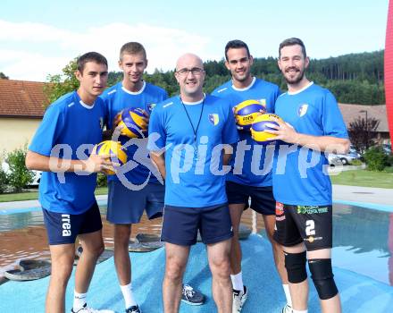 Volleyball. Aich/Dob. Filip Palgut, Slavomir Zemlik,  Bogdan KOTNIK,  Daniel ROCAMORA, Stephan NASH. Bleiburg, 18.8.2014.
Foto: Kuess
---
pressefotos, pressefotografie, kuess, qs, qspictures, sport, bild, bilder, bilddatenbank