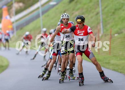 Nordische Kombination. FIS Sommer Grand Prix. Tomaz Druml (AUT), Samuel Guy (FRA). Villacher Alpenarena, am 27.8.2014.
Foto: Kuess
---
pressefotos, pressefotografie, kuess, qs, qspictures, sport, bild, bilder, bilddatenbank