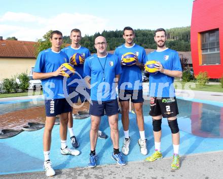 Volleyball. Aich/Dob. Filip Palgut, Slavomir Zemlik,  Bogdan KOTNIK,  Daniel ROCAMORA, Stephan NASH. Bleiburg, 18.8.2014.
Foto: Kuess
---
pressefotos, pressefotografie, kuess, qs, qspictures, sport, bild, bilder, bilddatenbank