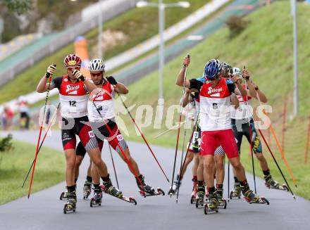 Nordische Kombination. FIS Sommer Grand Prix. Mario Seidl (AUT), Eric Frenzel (GER), Christoph Bieler (AUT). Villacher Alpenarena, am 27.8.2014.
Foto: Kuess
---
pressefotos, pressefotografie, kuess, qs, qspictures, sport, bild, bilder, bilddatenbank