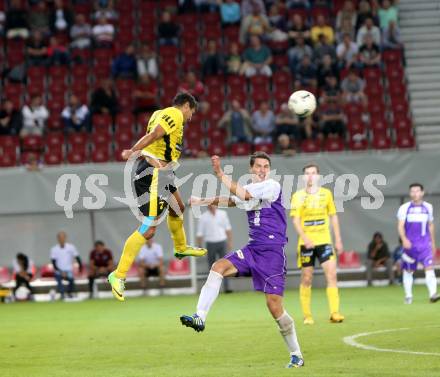 Fussball. Regionalliga. Austria Klagenfurt gegen Allerheiligen. Bernd Kager, 
(Austria Klagenfurt), Diego Wendel De Souza Silva (Allerheiligen). Klagenfurt, 29.8.2014.
Foto: Kuess
---
pressefotos, pressefotografie, kuess, qs, qspictures, sport, bild, bilder, bilddatenbank