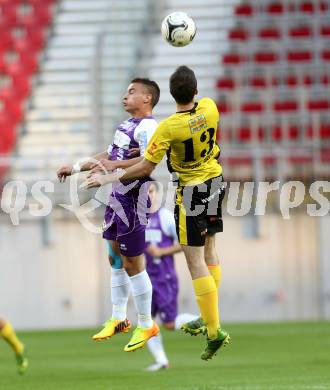 Fussball. Regionalliga. Austria Klagenfurt gegen Allerheiligen. Vedran Vinko, (Austria Klagenfurt), Christoph Koinegg  (Allerheiligen). Klagenfurt, 29.8.2014.
Foto: Kuess
---
pressefotos, pressefotografie, kuess, qs, qspictures, sport, bild, bilder, bilddatenbank