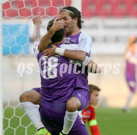 Fussball. Regionalliga. Austria Klagenfurt gegen Allerheiligen. Torjubel Bernd Kager, Sandro Zakany (Austria Klagenfurt). Klagenfurt, 29.8.2014.
Foto: Kuess
---
pressefotos, pressefotografie, kuess, qs, qspictures, sport, bild, bilder, bilddatenbank