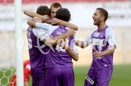 Fussball. Regionalliga. Austria Klagenfurt gegen Allerheiligen. Torjubel Bernd Kager, Sandro Zakany, Patrik Eler, Ali Hamdemir (Austria Klagenfurt). Klagenfurt, 29.8.2014.
Foto: Kuess
---
pressefotos, pressefotografie, kuess, qs, qspictures, sport, bild, bilder, bilddatenbank