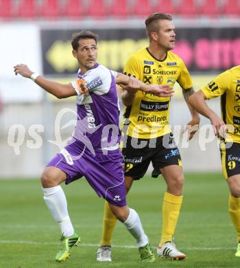 Fussball. Regionalliga. Austria Klagenfurt gegen Allerheiligen. Manuel Wallner,  (Austria Klagenfurt), Andrej Prejac (Allerheiligen). Klagenfurt, 29.8.2014.
Foto: Kuess
---
pressefotos, pressefotografie, kuess, qs, qspictures, sport, bild, bilder, bilddatenbank