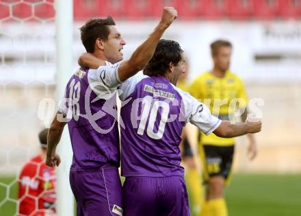 Fussball. Regionalliga. Austria Klagenfurt gegen Allerheiligen. Torjubel Bernd Kager, Sandro Zakany (Austria Klagenfurt). Klagenfurt, 29.8.2014.
Foto: Kuess
---
pressefotos, pressefotografie, kuess, qs, qspictures, sport, bild, bilder, bilddatenbank