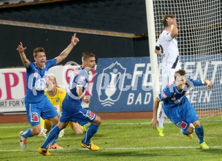 Fussball Bundesliga. RZ Pellets WAC gegen SC Wiener Neustadt. Torjubel Christoph Freitag (SC Wiener Neustadt). Wolfsberg, am 30.8.2014.
Foto: Kuess

---
pressefotos, pressefotografie, kuess, qs, qspictures, sport, bild, bilder, bilddatenbank