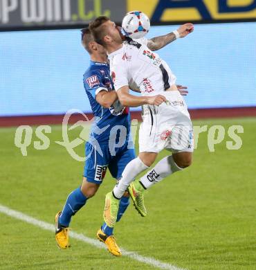 Fussball Bundesliga. RZ Pellets WAC gegen SC Wiener Neustadt. Peter Zulj,  (WAC), Remo Mally (SC Wiener Neustadt). Wolfsberg, am 30.8.2014.
Foto: Kuess

---
pressefotos, pressefotografie, kuess, qs, qspictures, sport, bild, bilder, bilddatenbank