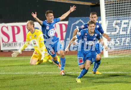 Fussball Bundesliga. RZ Pellets WAC gegen SC Wiener Neustadt. Torjubel Christoph Freitag (SC Wiener Neustadt). Wolfsberg, am 30.8.2014.
Foto: Kuess

---
pressefotos, pressefotografie, kuess, qs, qspictures, sport, bild, bilder, bilddatenbank