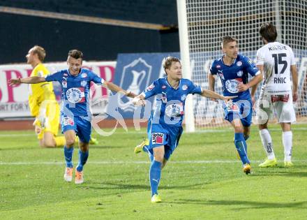 Fussball Bundesliga. RZ Pellets WAC gegen SC Wiener Neustadt. Torjubel Christoph Freitag (SC Wiener Neustadt). Wolfsberg, am 30.8.2014.
Foto: Kuess

---
pressefotos, pressefotografie, kuess, qs, qspictures, sport, bild, bilder, bilddatenbank