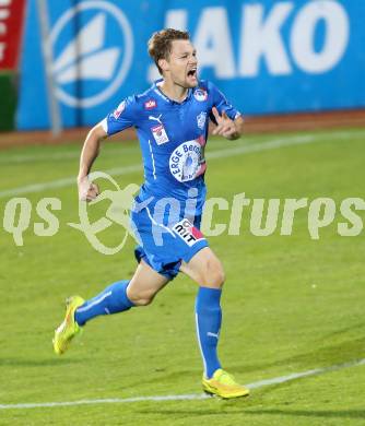 Fussball Bundesliga. RZ Pellets WAC gegen SC Wiener Neustadt. Torjubel Christoph Freitag (SC Wiener Neustadt). Wolfsberg, am 30.8.2014.
Foto: Kuess

---
pressefotos, pressefotografie, kuess, qs, qspictures, sport, bild, bilder, bilddatenbank