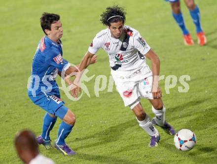 Fussball Bundesliga. RZ Pellets WAC gegen SC Wiener Neustadt. Ynclan Pajares Jacobo Maria,  (WAC), O Brien Conor Stephen (SC Wiener Neustadt). Wolfsberg, am 30.8.2014.
Foto: Kuess

---
pressefotos, pressefotografie, kuess, qs, qspictures, sport, bild, bilder, bilddatenbank