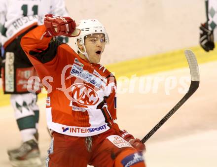 EBEL. Eishockey Bundesliga. KAC gegen Starbulls Rosenheim.  Torjubel Florian Kurath (KAC). Klagenfurt, am 31.8.2014.
Foto: Kuess 

---
pressefotos, pressefotografie, kuess, qs, qspictures, sport, bild, bilder, bilddatenbank