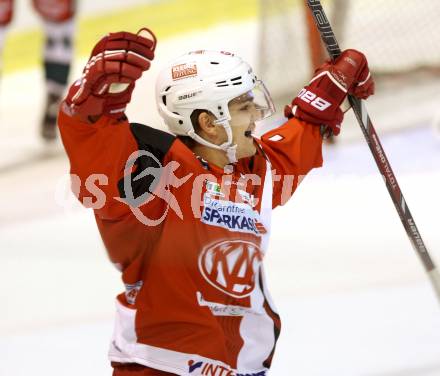 EBEL. Eishockey Bundesliga. KAC gegen Starbulls Rosenheim. Torjubel Florian Kurath (KAC). Klagenfurt, am 31.8.2014.
Foto: Kuess 

---
pressefotos, pressefotografie, kuess, qs, qspictures, sport, bild, bilder, bilddatenbank