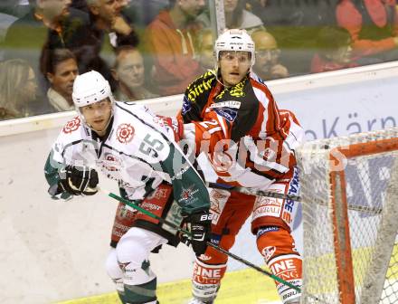 EBEL. Eishockey Bundesliga. KAC gegen Starbulls Rosenheim. Manuel Geier, (KAC), Raimund Hilger  (Rosenheim). Klagenfurt, am 31.8.2014.
Foto: Kuess 

---
pressefotos, pressefotografie, kuess, qs, qspictures, sport, bild, bilder, bilddatenbank