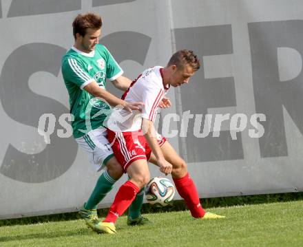 Fussball Unterliga Ost. Ludmannsdorf gegen Mittlern. Patrick Quantschnig, (Ludmannsdorf), Christian Hober (Mittlern). Ludmannsdorf, am 31.8.2014. 
Foto: Kuess
---
pressefotos, pressefotografie, kuess, qs, qspictures, sport, bild, bilder, bilddatenbank