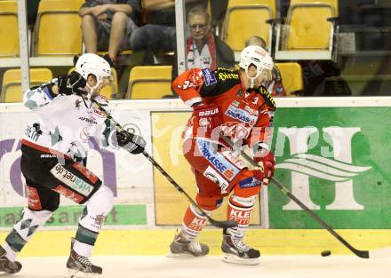 EBEL. Eishockey Bundesliga. KAC gegen Starbulls Rosenheim. Jacques Jean-Francois, (KAC), Marinus Kritzenberger  (Rosenheim). Klagenfurt, am 31.8.2014.
Foto: Kuess 

---
pressefotos, pressefotografie, kuess, qs, qspictures, sport, bild, bilder, bilddatenbank