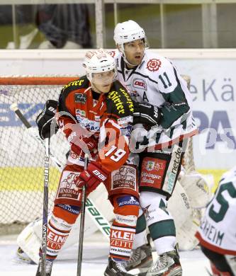 EBEL. Eishockey Bundesliga. KAC gegen Starbulls Rosenheim. Stefan Geier,  (KAC), Robert Schopf (Rosenheim). Klagenfurt, am 31.8.2014.
Foto: Kuess 

---
pressefotos, pressefotografie, kuess, qs, qspictures, sport, bild, bilder, bilddatenbank