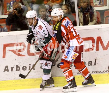 EBEL. Eishockey Bundesliga. KAC gegen Starbulls Rosenheim. Thomas Koch, (KAC),  Sergio Somma  (Rosenheim). Klagenfurt, am 31.8.2014.
Foto: Kuess 

---
pressefotos, pressefotografie, kuess, qs, qspictures, sport, bild, bilder, bilddatenbank