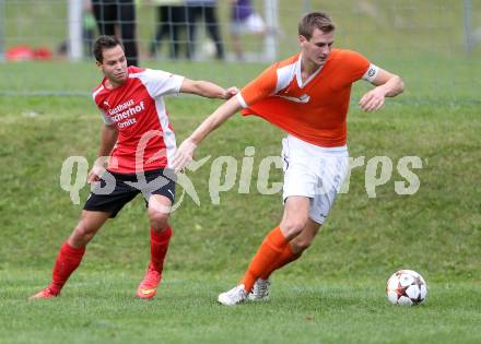 Fussball 1. KLasse C1.  Sirnitz gegen Eberstein. Christopher Wadl, (Sirnitz), Manuel Rabitsch (Eberstein). Sirnitz, am 30.8.2014.
Foto: Kuess
---
pressefotos, pressefotografie, kuess, qs, qspictures, sport, bild, bilder, bilddatenbank