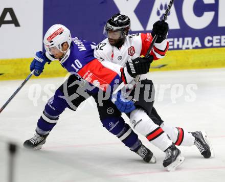 Eishockey. Champions Hockey League VSV gegen Briancon Diables Rouges. Brock McBride #10,  (VSV), Cedric Custosse #32 (Briancon). Villach, 4.9.2014.
Foto: Kuess 
---
pressefotos, pressefotografie, kuess, qs, qspictures, sport, bild, bilder, bilddatenbank