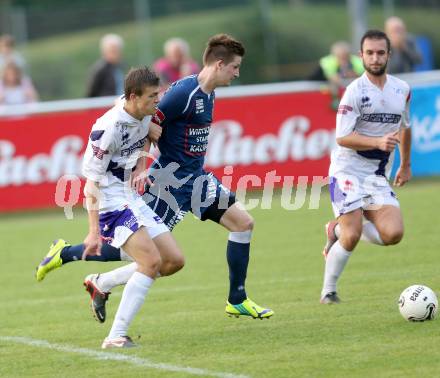 Fussball Regionalliga. SAK gegen Kalsdorf. Luka Janezic, (SAK), Alexander Rother (Kalsdorf). Klagenfurt, 5.9.2014.
Foto: Kuess
---
pressefotos, pressefotografie, kuess, qs, qspictures, sport, bild, bilder, bilddatenbank