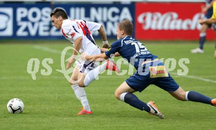 Fussball Regionalliga. SAK gegen Kalsdorf. Tadej Zagar Knez, (SAK),  Luca Tauschmann (Kalsdorf). Klagenfurt, 5.9.2014.
Foto: Kuess
---
pressefotos, pressefotografie, kuess, qs, qspictures, sport, bild, bilder, bilddatenbank