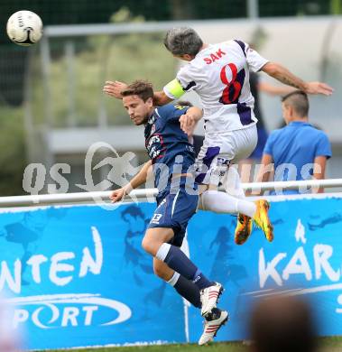 Fussball Regionalliga. SAK gegen Kalsdorf. Thomas Riedl, (SAK), Thomas Miedl  (Kalsdorf). Klagenfurt, 5.9.2014.
Foto: Kuess
---
pressefotos, pressefotografie, kuess, qs, qspictures, sport, bild, bilder, bilddatenbank