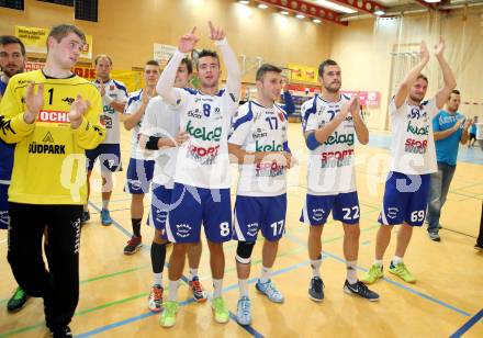 Handball Bundesliga. SC Ferlach gegen HSG Holding Graz. Jubel Ferlach (Ferlach). Ferlach, 6.9.2014.
Foto: Kuess
---
pressefotos, pressefotografie, kuess, qs, qspictures, sport, bild, bilder, bilddatenbank