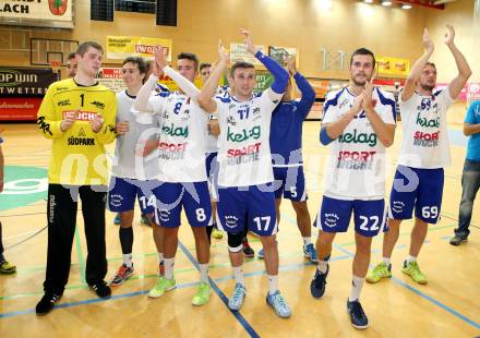 Handball Bundesliga. SC Ferlach gegen HSG Holding Graz. Jubel Ferlach (Ferlach). Ferlach, 6.9.2014.
Foto: Kuess
---
pressefotos, pressefotografie, kuess, qs, qspictures, sport, bild, bilder, bilddatenbank