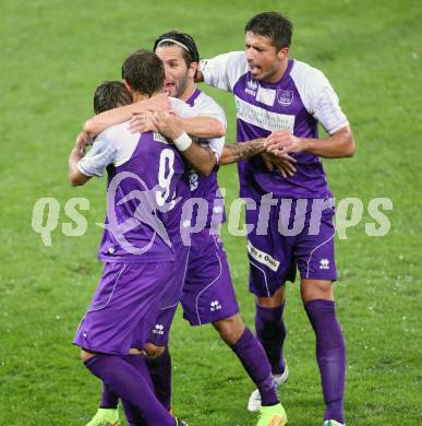 Fussball Regionalliga. SK Austria Klagenfurt gegen SC Sparkasse Weiz. Torjubel Rajko Rep, Fabian Miesenboeck, Sandro Zakany, Marko Dusak (Klagenfurt). Klagenfurt, 12.9.2014.
Foto: Kuess
---
pressefotos, pressefotografie, kuess, qs, qspictures, sport, bild, bilder, bilddatenbank