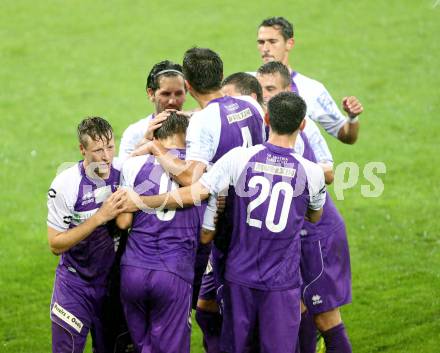 Fussball Regionalliga. SK Austria Klagenfurt gegen SC Sparkasse Weiz. Torjubel (Klagenfurt). Klagenfurt, 12.9.2014.
Foto: Kuess
---
pressefotos, pressefotografie, kuess, qs, qspictures, sport, bild, bilder, bilddatenbank