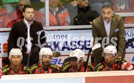 EBEL. Eishockey Bundesliga. KAC gegen HDD TELEMACH Olimpija Ljubljana.  Trainer Martin Stloukal, Co-Trainer Gerald Ressmann (KAC). Klagenfurt, am 12.9.2014.
Foto: Kuess 

---
pressefotos, pressefotografie, kuess, qs, qspictures, sport, bild, bilder, bilddatenbank