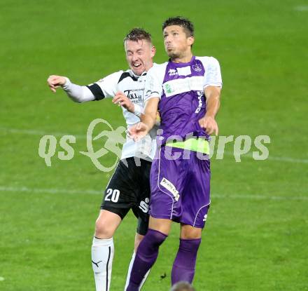 Fussball Regionalliga. SK Austria Klagenfurt gegen SC Sparkasse Weiz. Marko Dusak, (Klagenfurt), Christopher Feiner  (Weiz). Klagenfurt, 12.9.2014.
Foto: Kuess
---
pressefotos, pressefotografie, kuess, qs, qspictures, sport, bild, bilder, bilddatenbank