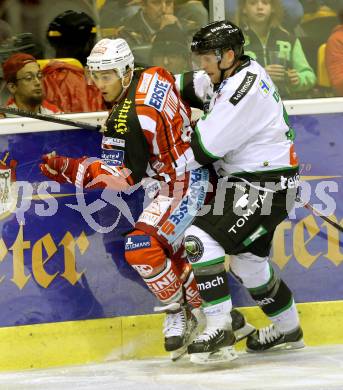 EBEL. Eishockey Bundesliga. KAC gegen HDD TELEMACH Olimpija Ljubljana.  Marcel Witting,  (KAC), Marvin Degon (Laibach). Klagenfurt, am 12.9.2014.
Foto: Kuess 

---
pressefotos, pressefotografie, kuess, qs, qspictures, sport, bild, bilder, bilddatenbank